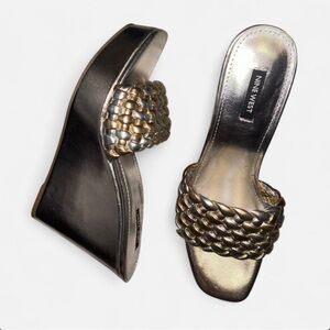 Nine West Gold and Silver Woven Wedges